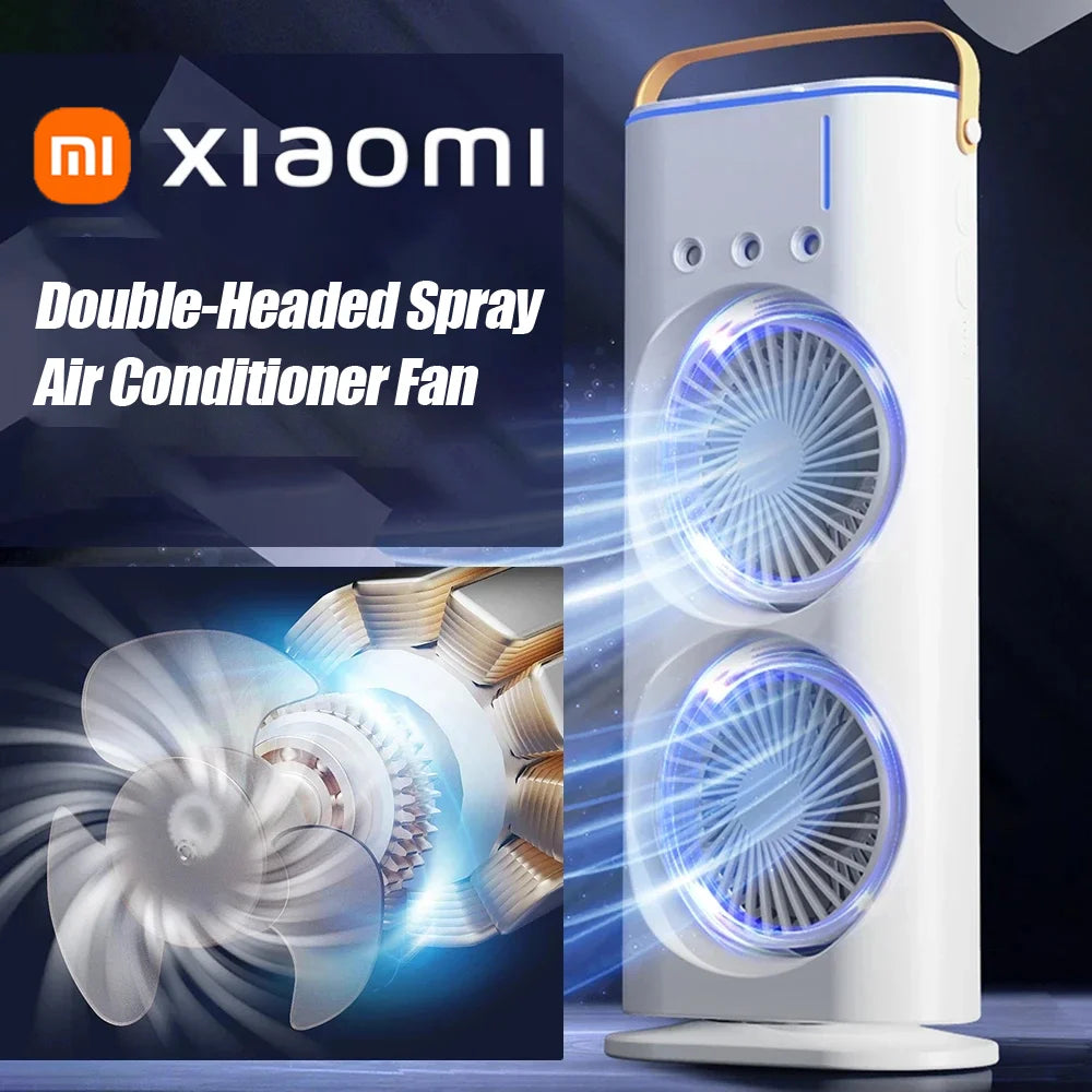 Xiaomi Double-Headed Spray Air Conditioner Fan 3 Speeds Rechargeable USB Desk Air Cooler Night Light Remote For Office Home New